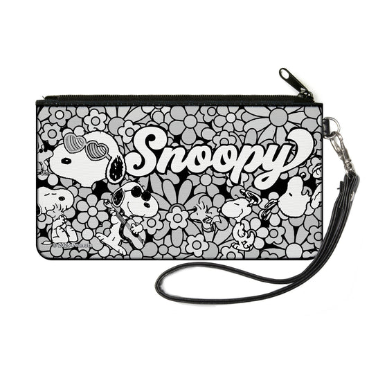 Snoopy Poses & Daisy Flowers Canvas Zipper Wallet-0