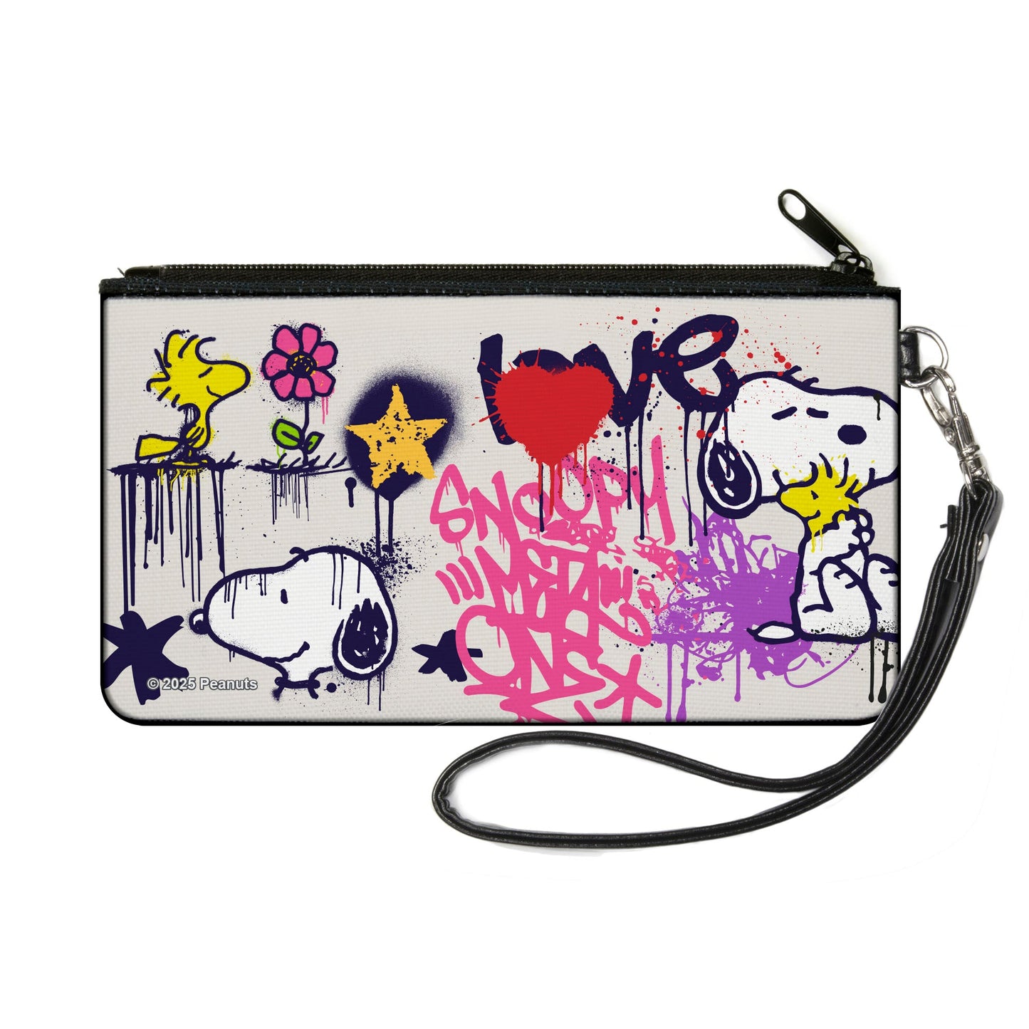 Canvas Zipper Wallet - SMALL - Peanuts Snoopy and Woodstock Graffiti Collage White/Multi Color