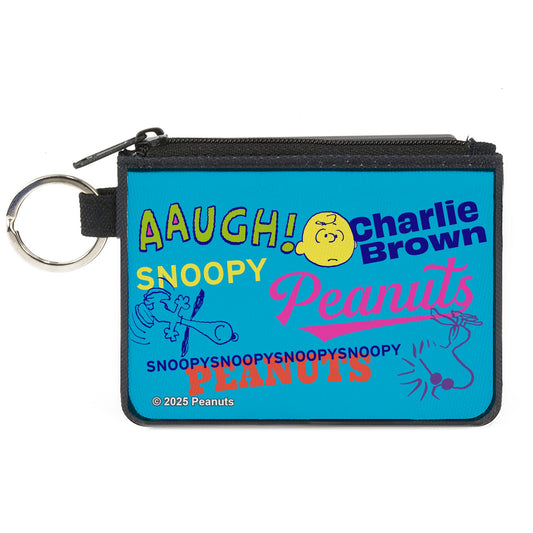 Canvas Zipper Wallet - MINI X-SMALL - PEANUTS Charlie Brown Snoopy and Woodstock Typography Collage Blue/Multi Color-0