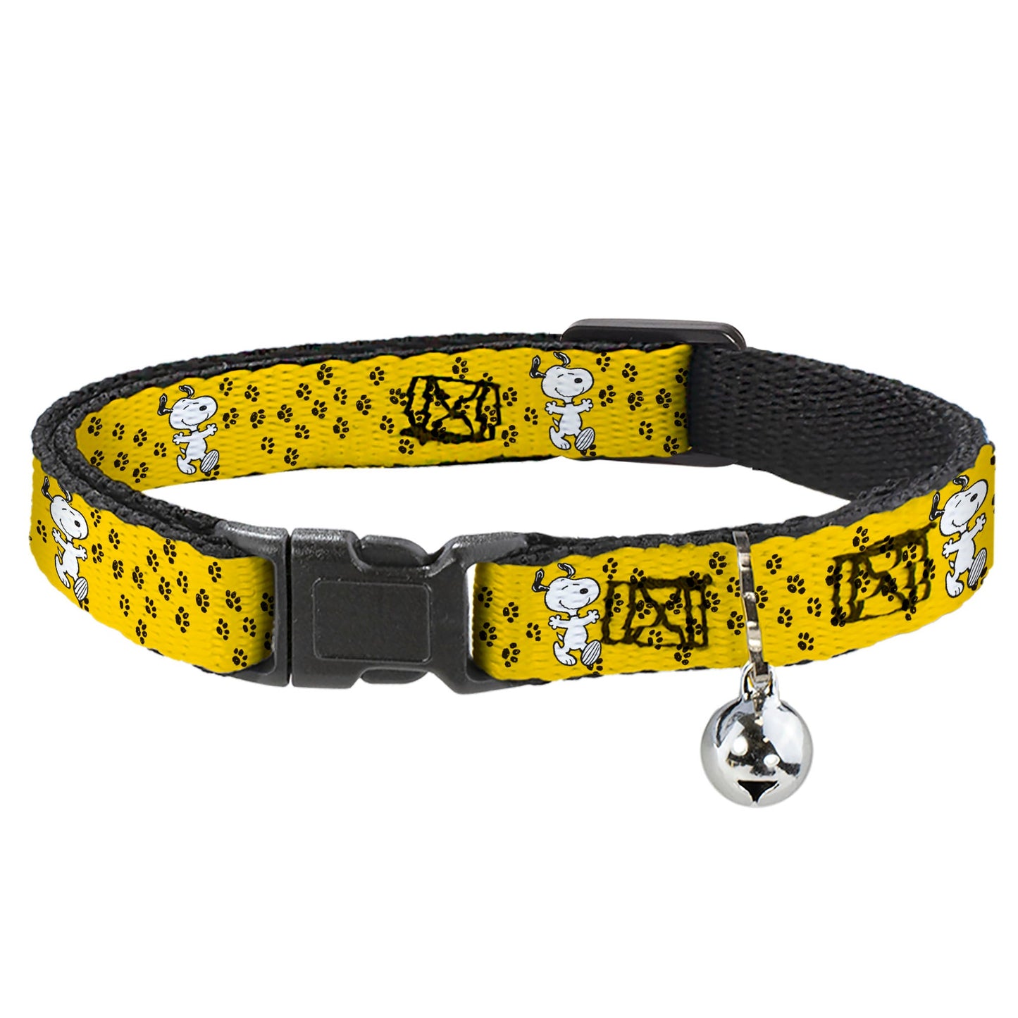 Breakaway Cat Collar with Bell - Peanuts Snoopy Smiling Pose/Paw Print Yellow/Black/White