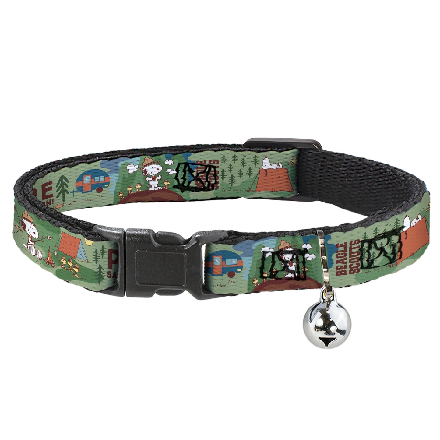 Breakaway Cat Collar with Bell - Peanuts HAPPY CAMPER BEAGLE SCOUTS Scenes