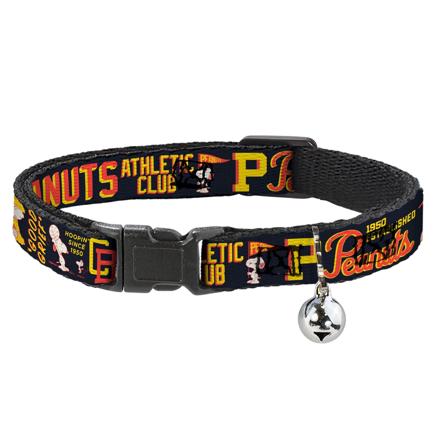 Breakaway Cat Collar with Bell - PEANUTS ATHLETIC CLUB Varsity Poses and Quotes Collage Black/Red/Yellow