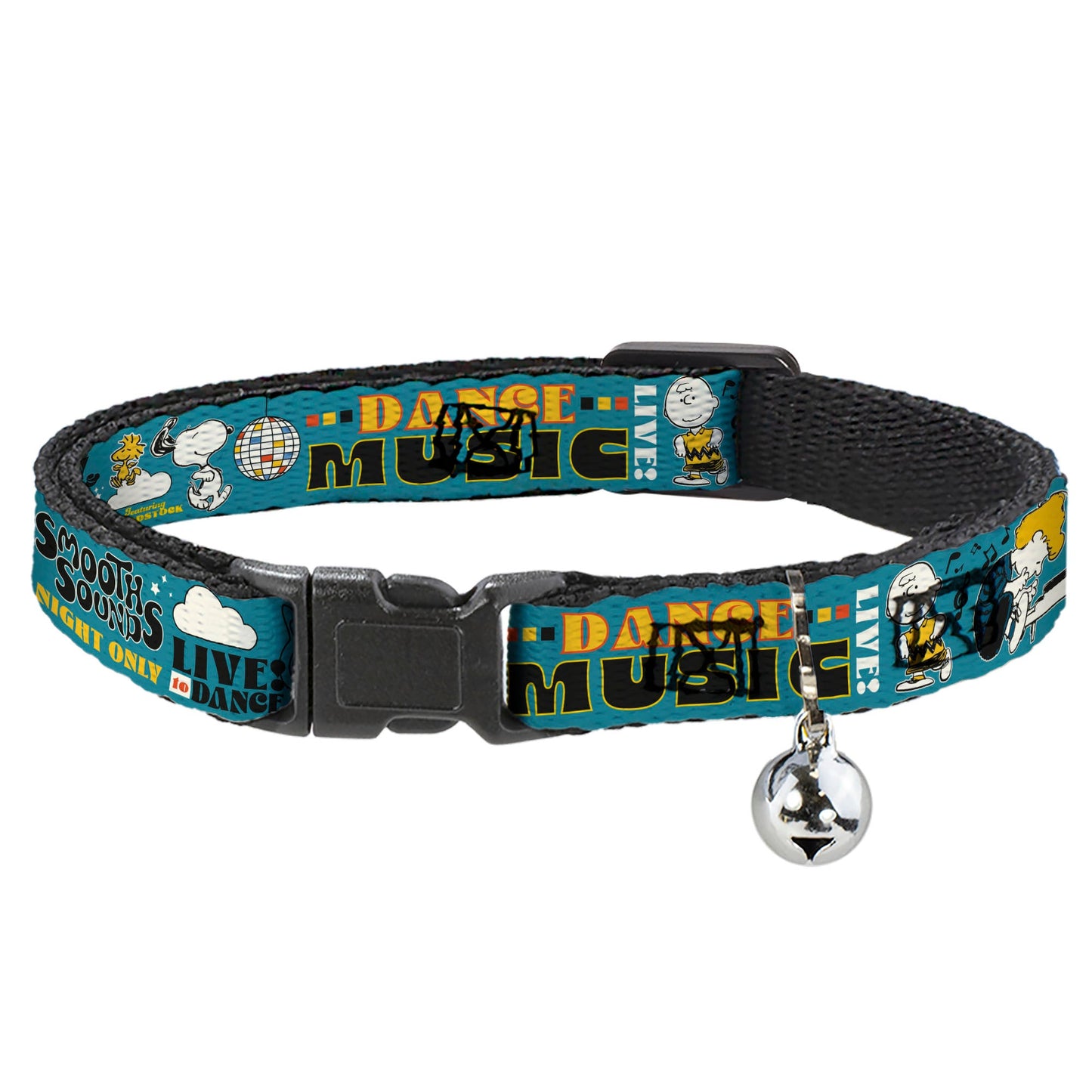 Breakaway Cat Collar with Bell - Peanuts Gang DANCE MUSIC Poses and Quotes Blue/Multi Color