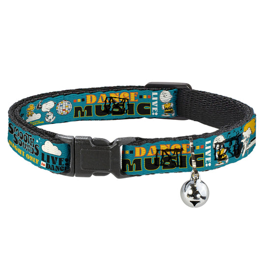 Breakaway Cat Collar with Bell - Peanuts Gang DANCE MUSIC Poses and Quotes Blue/Multi Color-0