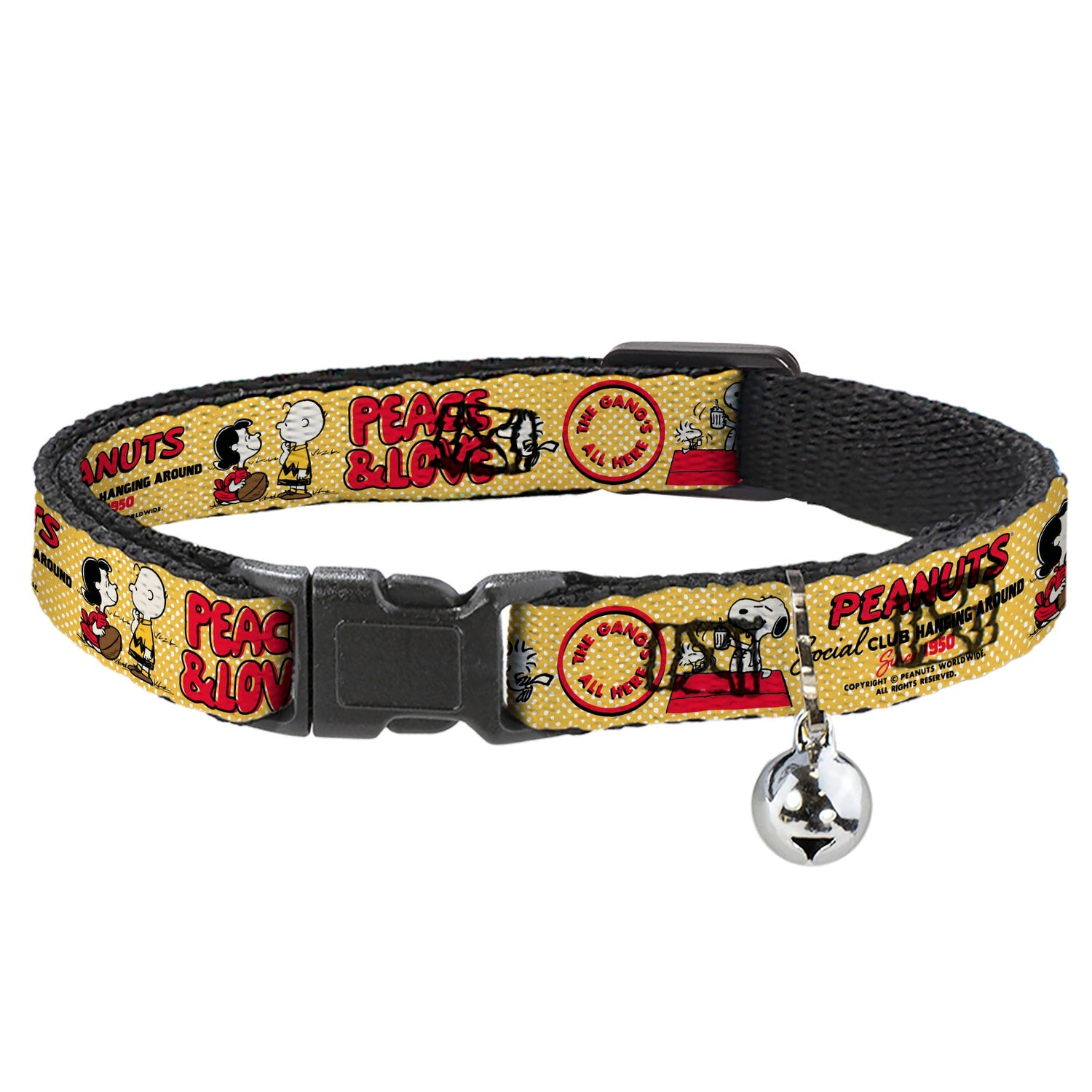 Breakaway Cat Collar with Bell: Peanuts Peace & Love