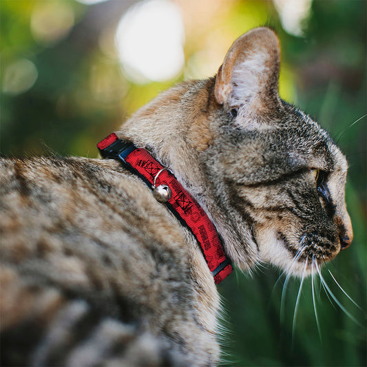 Breakaway Cat Collar with Bell - PEANUTS Gang Six Character and Title Logo Collage Red/Black-1