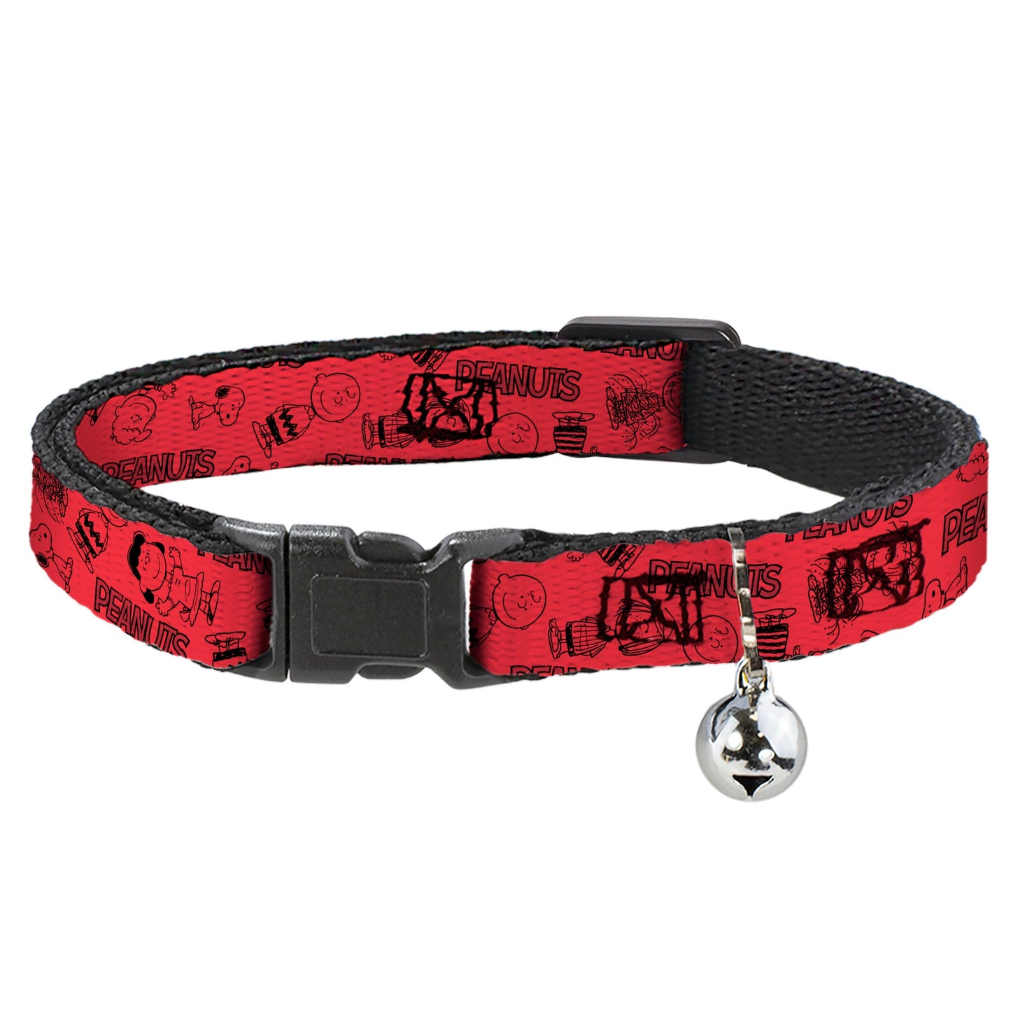 Breakaway Cat Collar with Bell - PEANUTS Gang Six Character and Title Logo Collage Red/Black