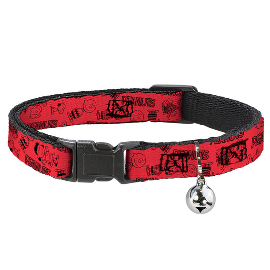 Breakaway Cat Collar with Bell - PEANUTS Gang Six Character and Title Logo Collage Red/Black-0