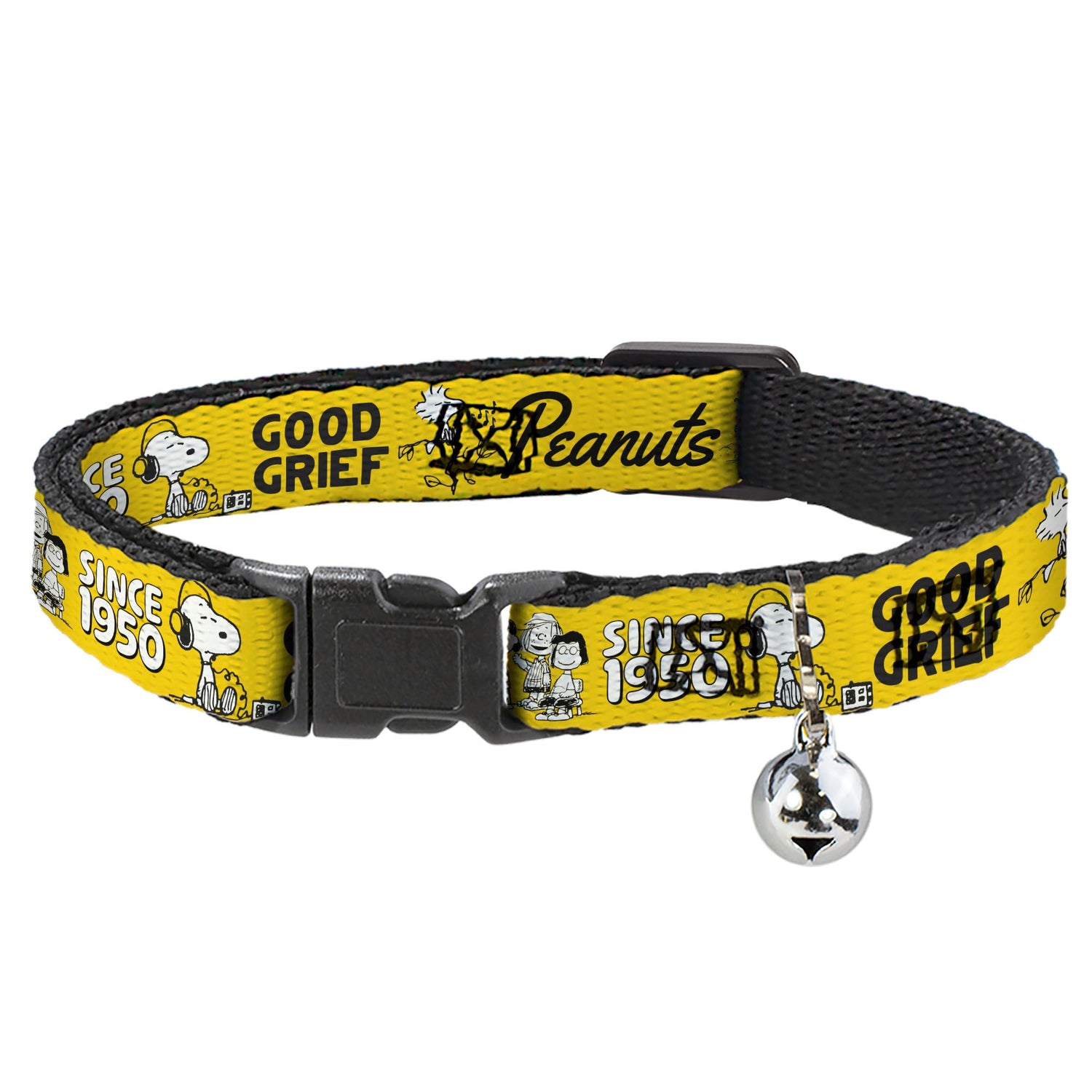 Cat Collar, Breakaway with Bell - Peanuts Gang 'Good Grief' Group Pose Yellow/Black