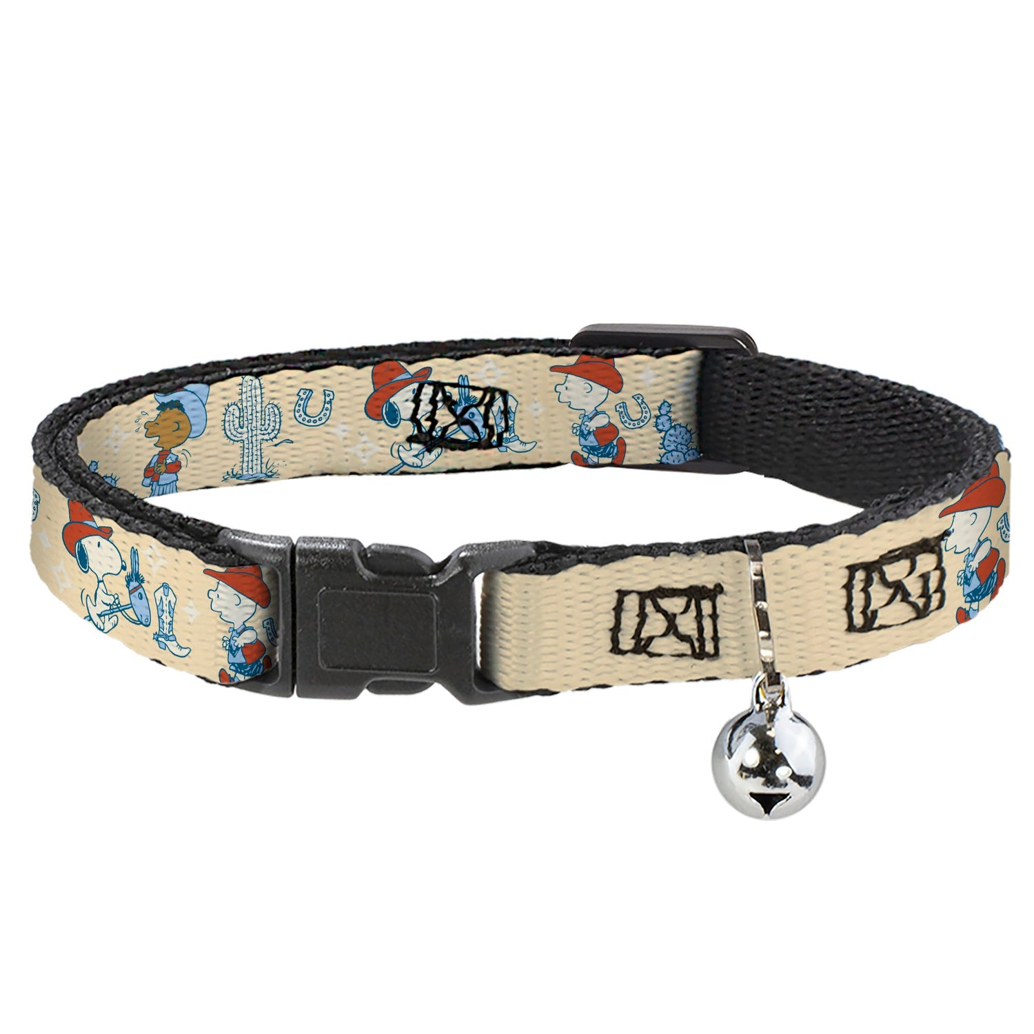 Breakaway Cat Collar with Bell - Peanuts Snoopy and Friends Desert Cowboy Poses Beige