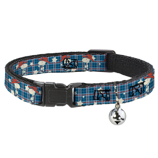 Breakaway Cat Collar with Bell - Peanuts Cowboy Snoopy Americana Plaid-0