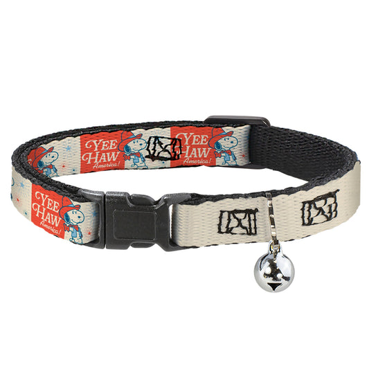 Breakaway Cat Collar with Bell - Peanuts Snoopy YEE HAW AMERICA Pose and Icons Ivory/Blues/Red-0