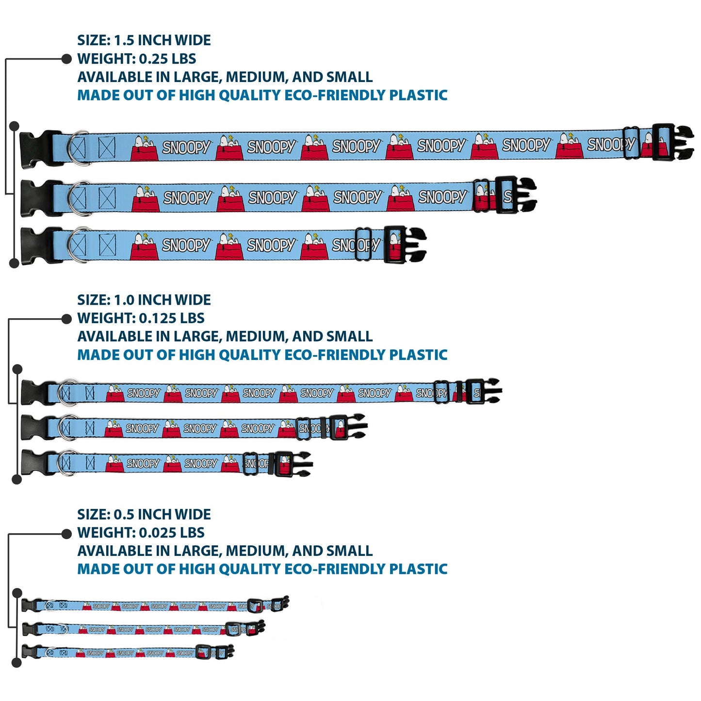 Peanuts Snoopy Woodstock Sky Blue Dog Collar