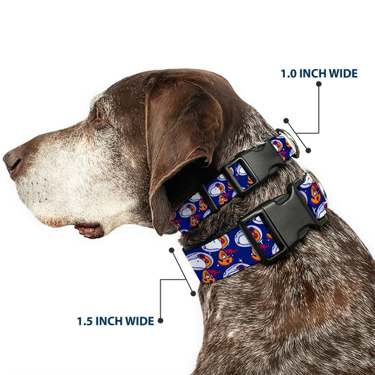 Plastic Clip Collar - Peanuts Astronaut Snoopy Walking Pose Scattered Blue/Orange-1