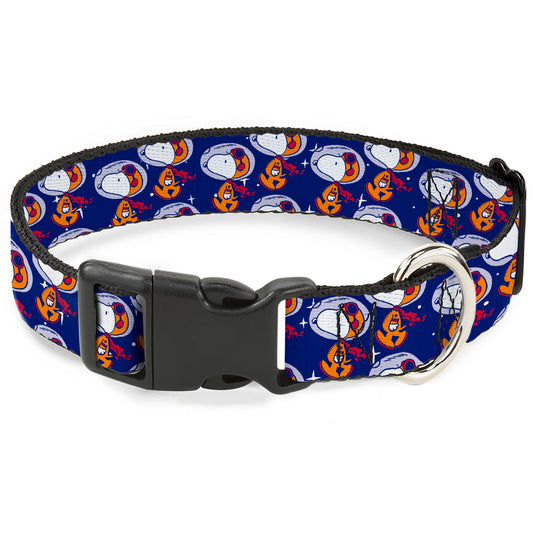 Plastic Clip Collar - Peanuts Astronaut Snoopy Walking Pose Scattered Blue/Orange-0
