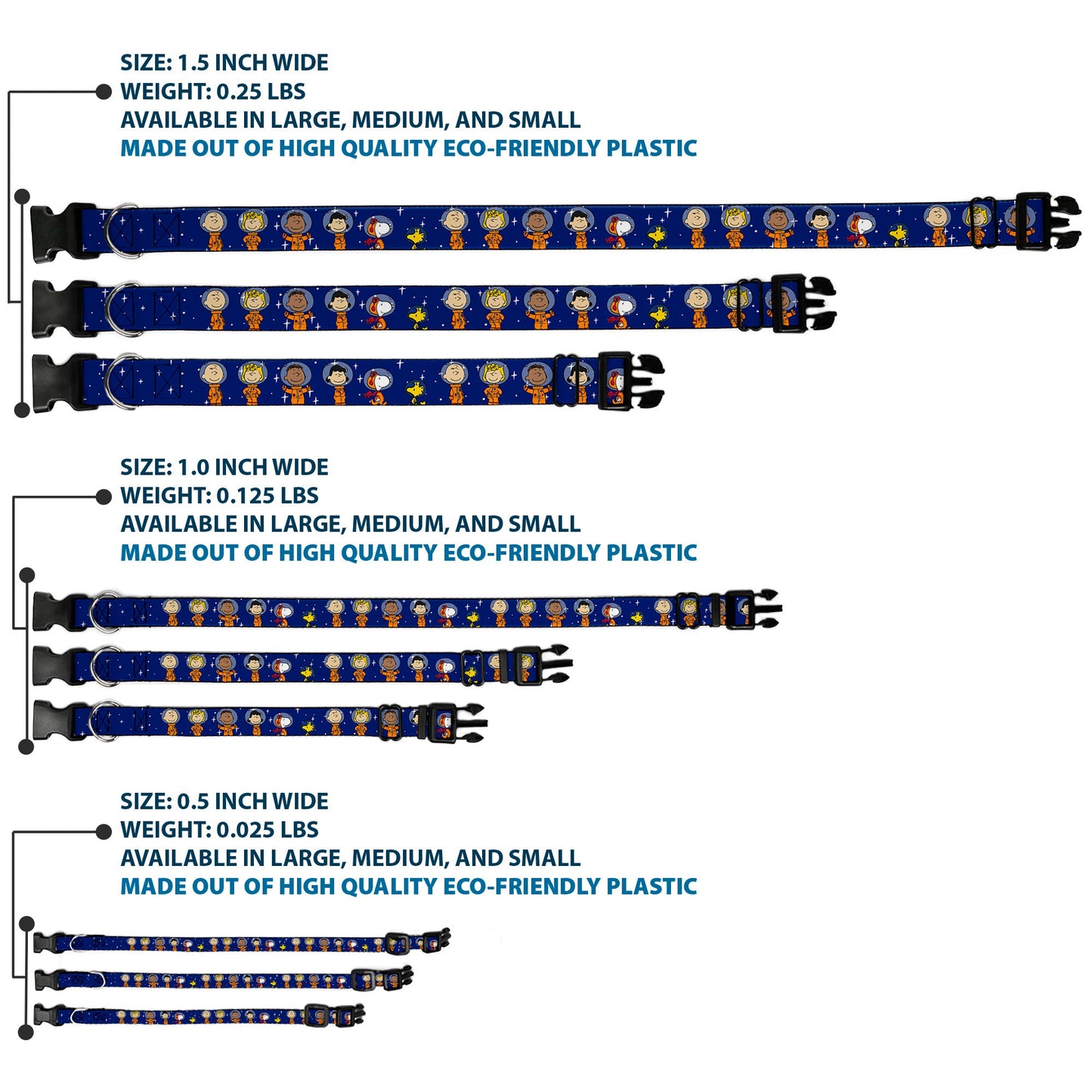 Peanuts Gang Astronauts Plastic Dog Collar - Blue/White