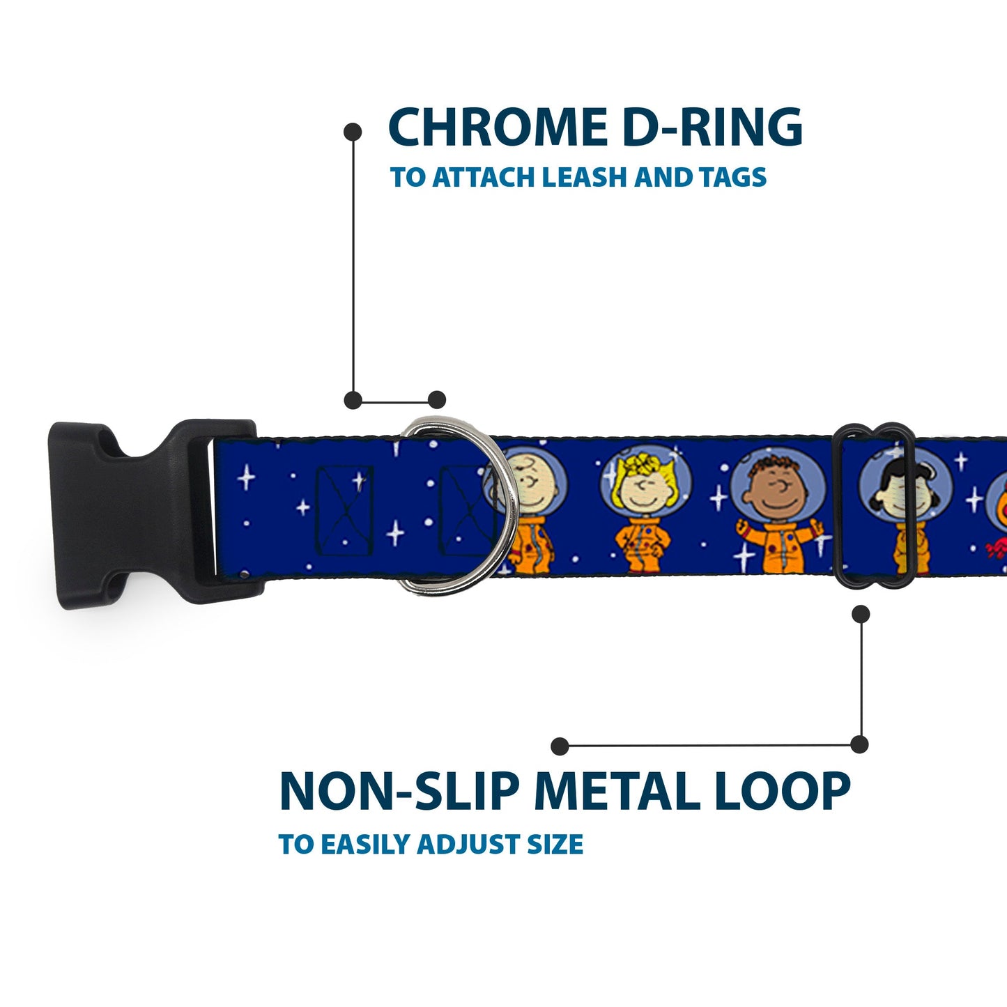 Peanuts Gang Astronauts Plastic Dog Collar - Blue/White