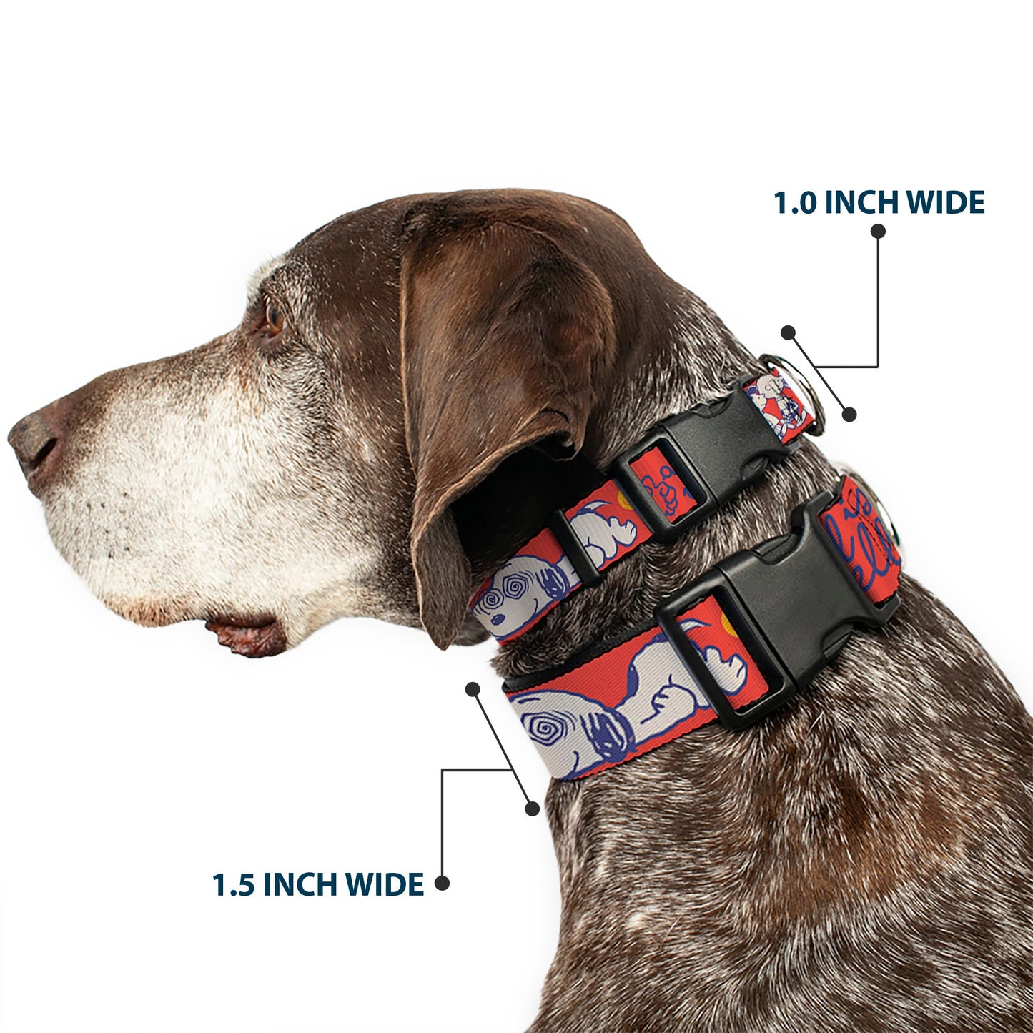 Plastic Clip Collar - Peanuts Gang SEMI-POSITIVE VIBES Quote Red/Blues/White