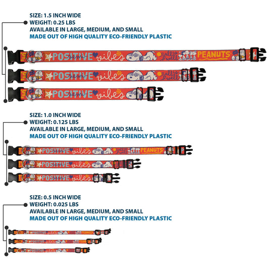 Plastic Clip Collar - Peanuts Gang SEMI-POSITIVE VIBES Quote Red/Blues/White-2