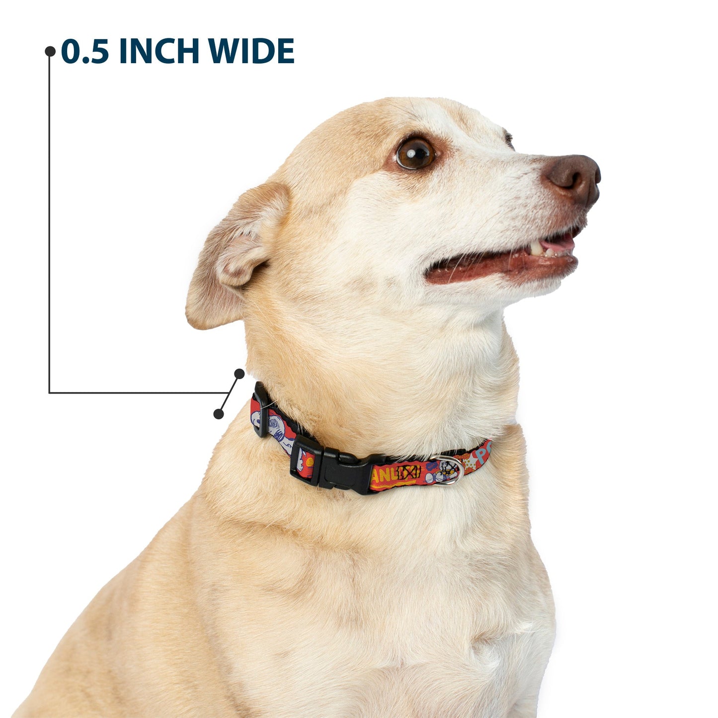 Plastic Clip Collar - Peanuts Gang SEMI-POSITIVE VIBES Quote Red/Blues/White