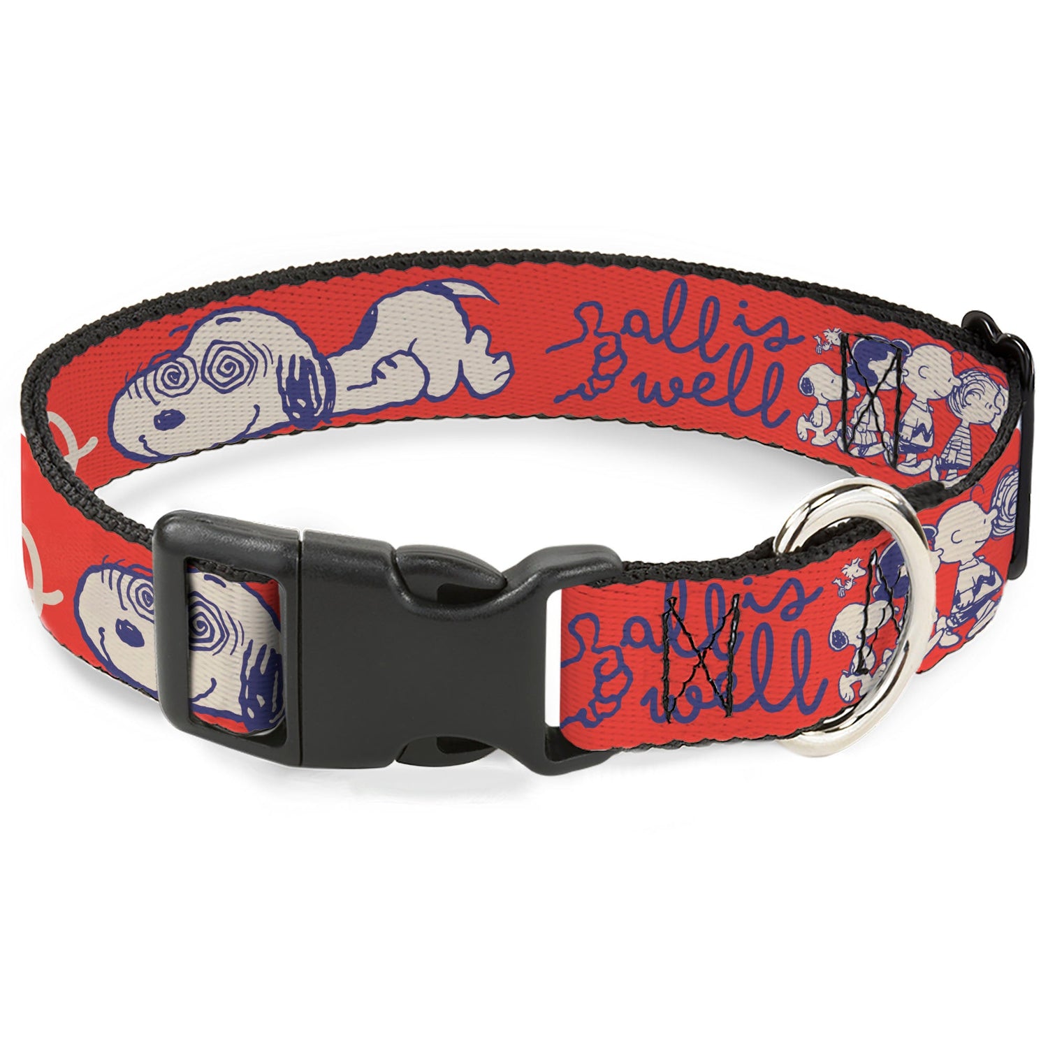 Plastic Clip Collar - Peanuts Gang SEMI-POSITIVE VIBES Quote Red/Blues/White