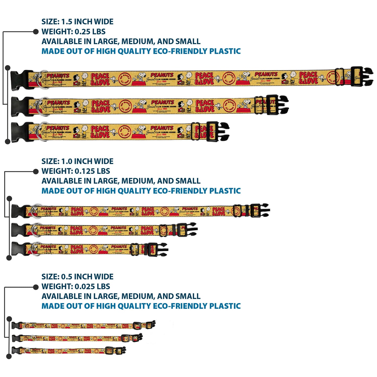 Plastic Clip Collar - PEANUTS SOCIAL CLUB PEACE & LOVE Scenes Yellow/Red