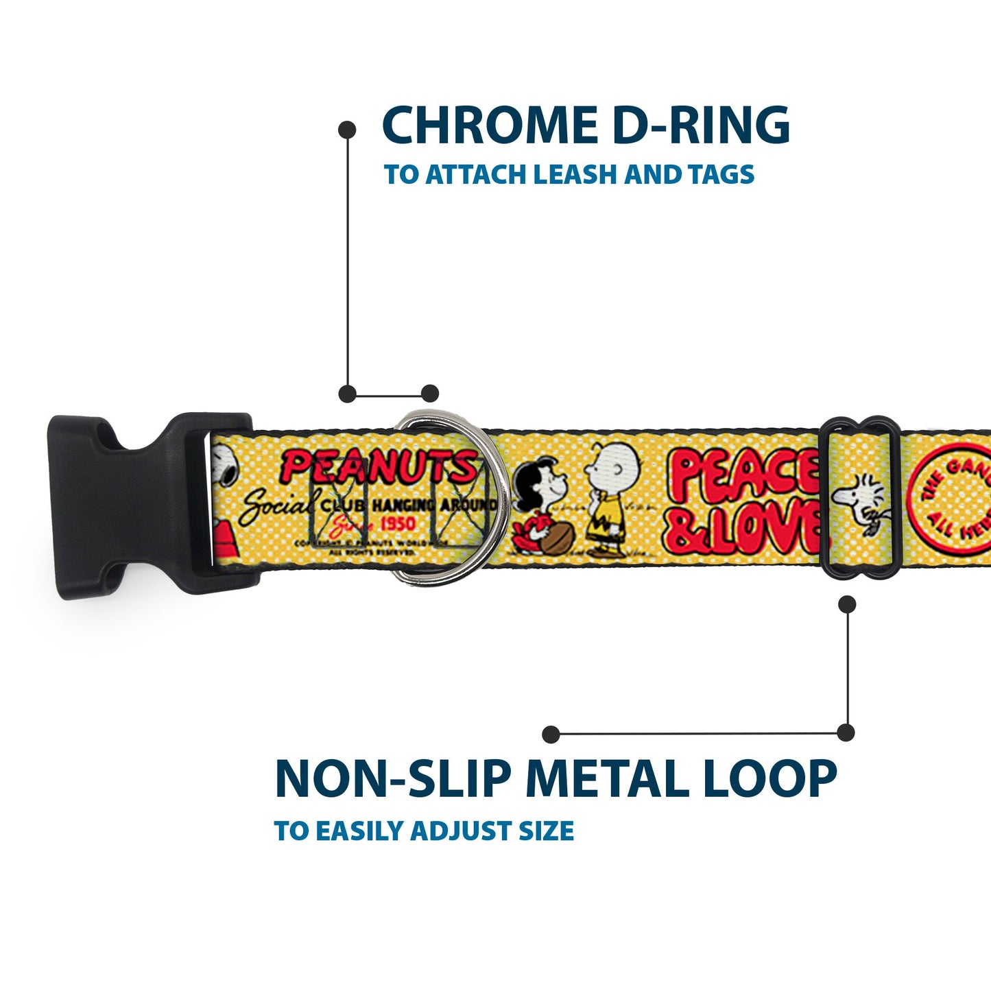 Plastic Clip Collar - PEANUTS SOCIAL CLUB PEACE & LOVE Scenes Yellow/Red