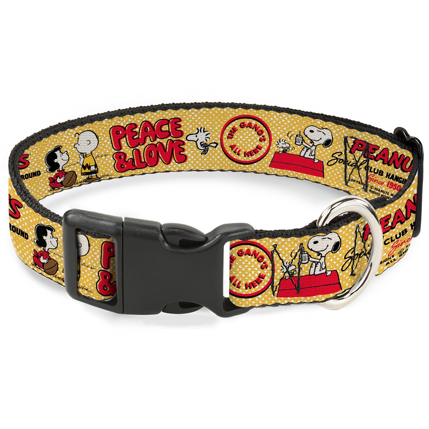 Plastic Clip Collar - PEANUTS SOCIAL CLUB PEACE & LOVE Scenes Yellow/Red