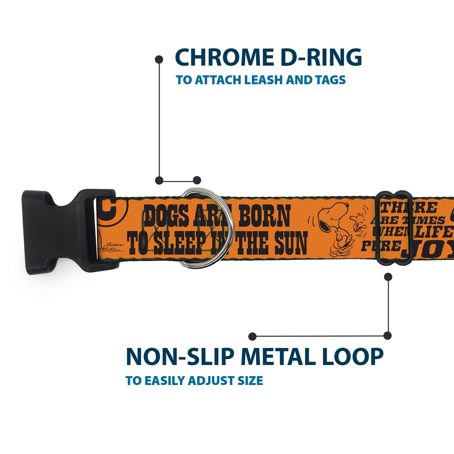 Snoopy Poses and Quotes Plastic Clip Dog Collar - Orange/Black