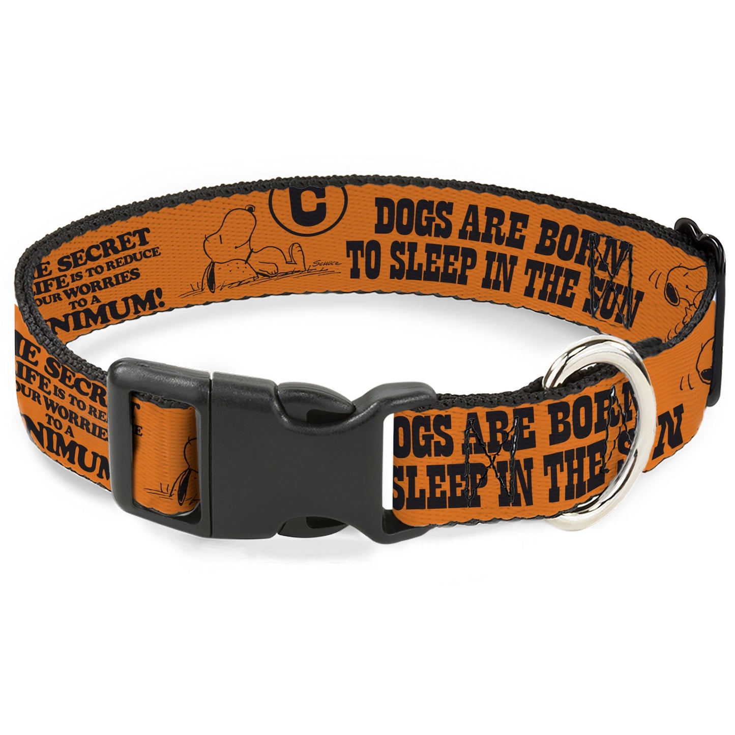 Snoopy Poses and Quotes Plastic Clip Dog Collar - Orange/Black