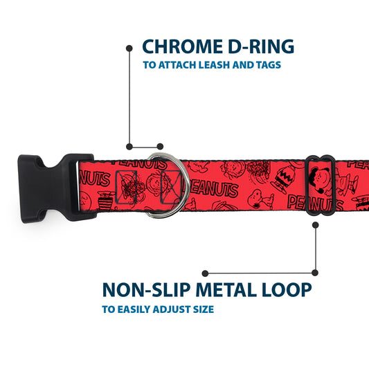 Plastic Clip Collar: Peanuts Gang Six Character Collage Red/Black-4