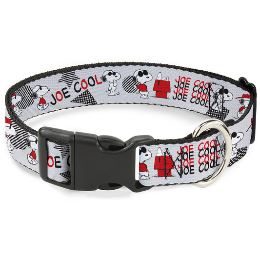 Plastic Clip Collar - Peanuts JOE COOL Snoopy Poses and Text Gray/Black/Red/White-0