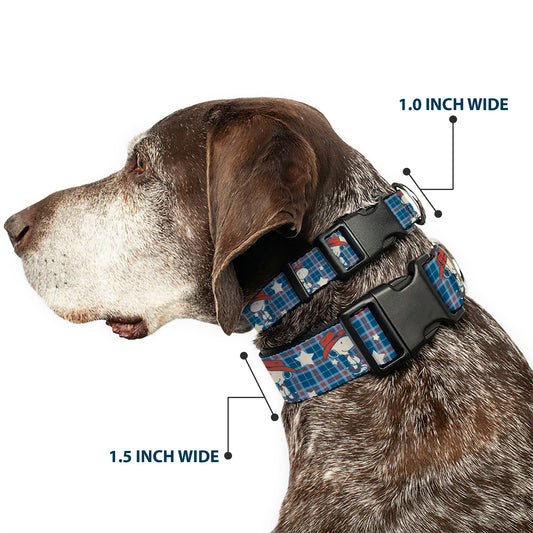 Dog Collar: Peanuts Cowboy Snoopy Americana Plaid-1