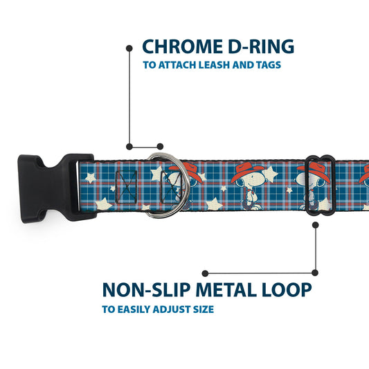 Dog Collar: Peanuts Cowboy Snoopy Americana Plaid-4