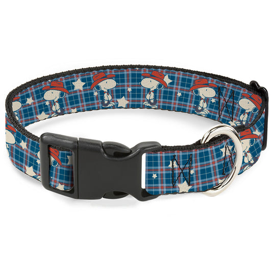 Dog Collar: Peanuts Cowboy Snoopy Americana Plaid-0
