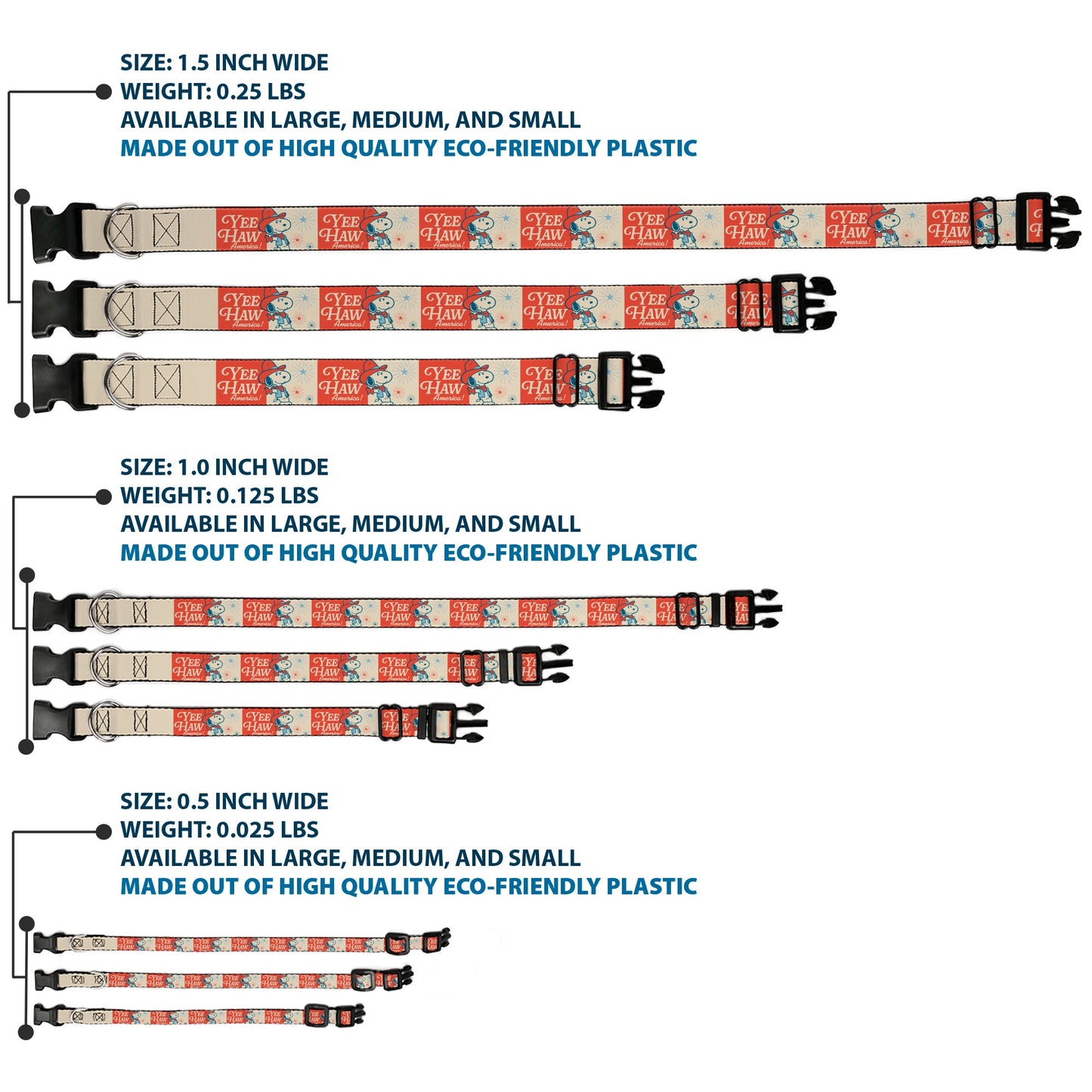 Peanuts Snoopy 'YEE HAW AMERICA' Plastic Dog Collar