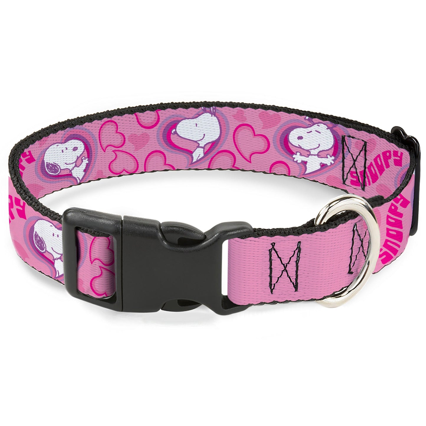 Plastic Clip Collar - Peanuts Snoopy Valentine Hearts Pose and Text Pinks/Lavenders