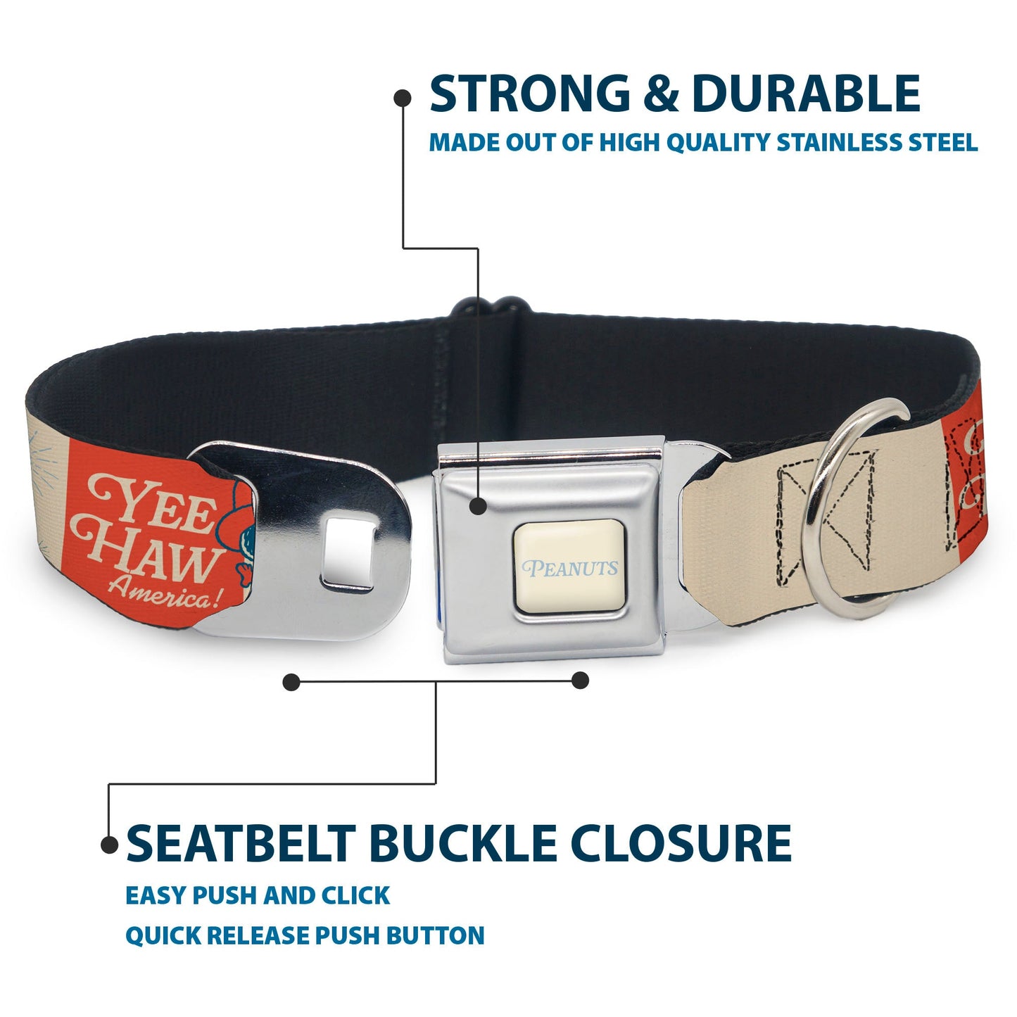 Dog Collar: Snoopy 'Yee Haw America' Seatbelt Buckle