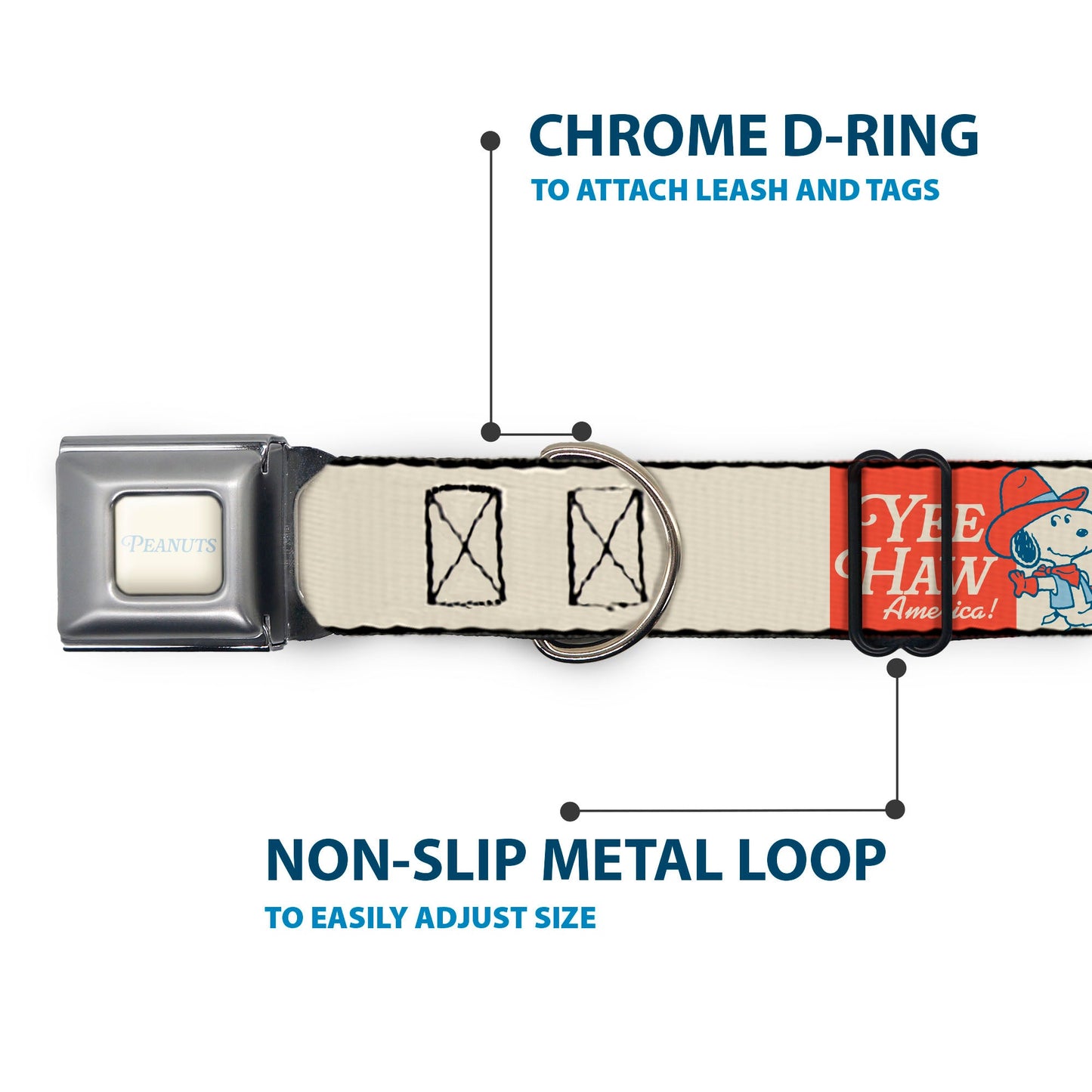 Dog Collar: Snoopy 'Yee Haw America' Seatbelt Buckle