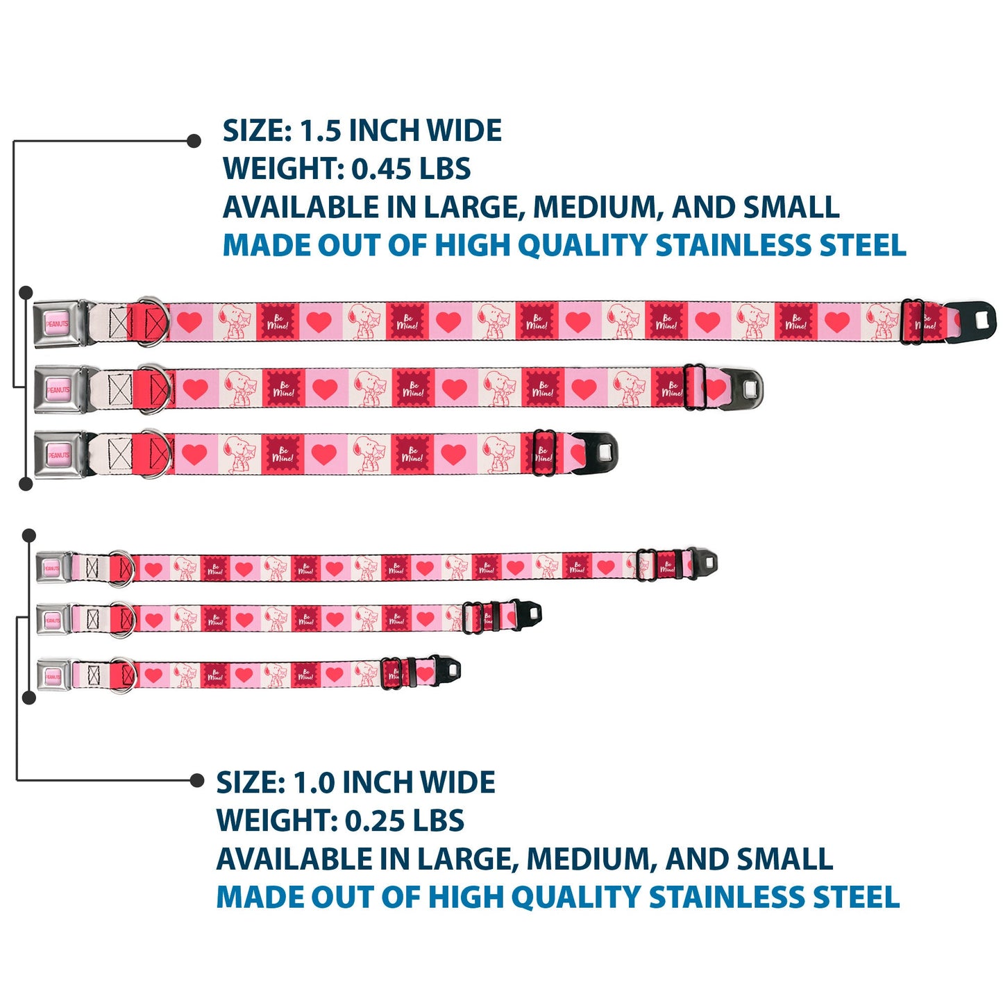 Dog Collar: Snoopy Valentine Seatbelt Buckle - Pink