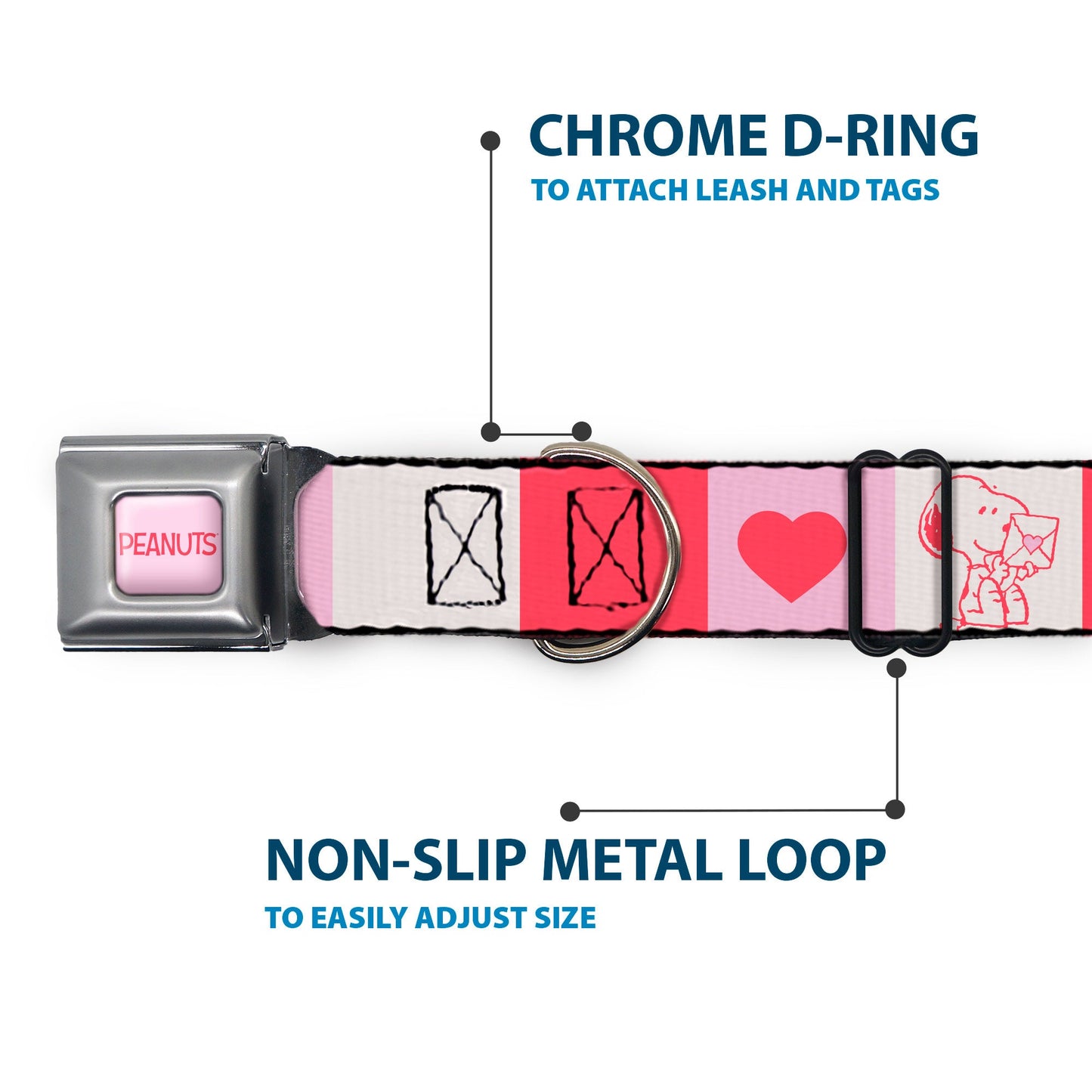 Dog Collar: Snoopy Valentine Seatbelt Buckle - Pink