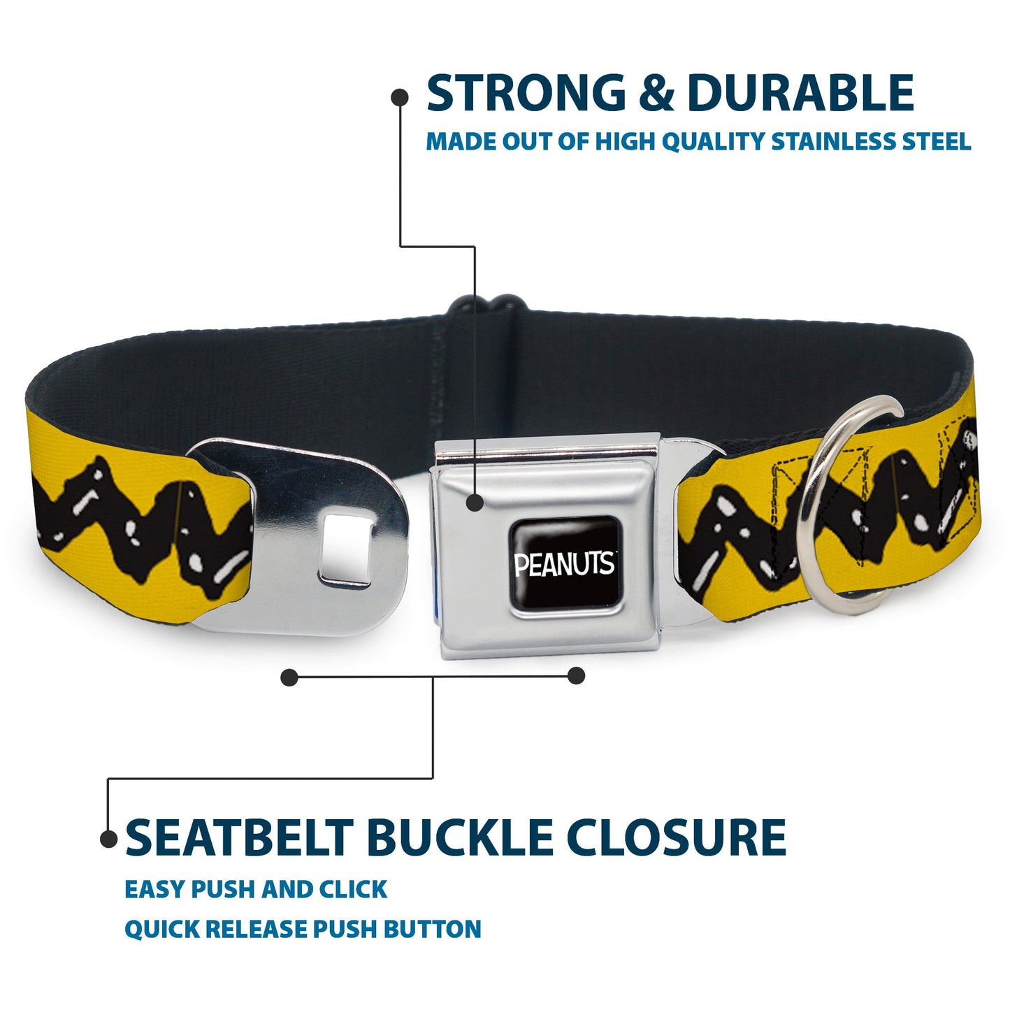 Peanuts Charlie Brown Zig Zag Seatbelt Buckle Dog Collar