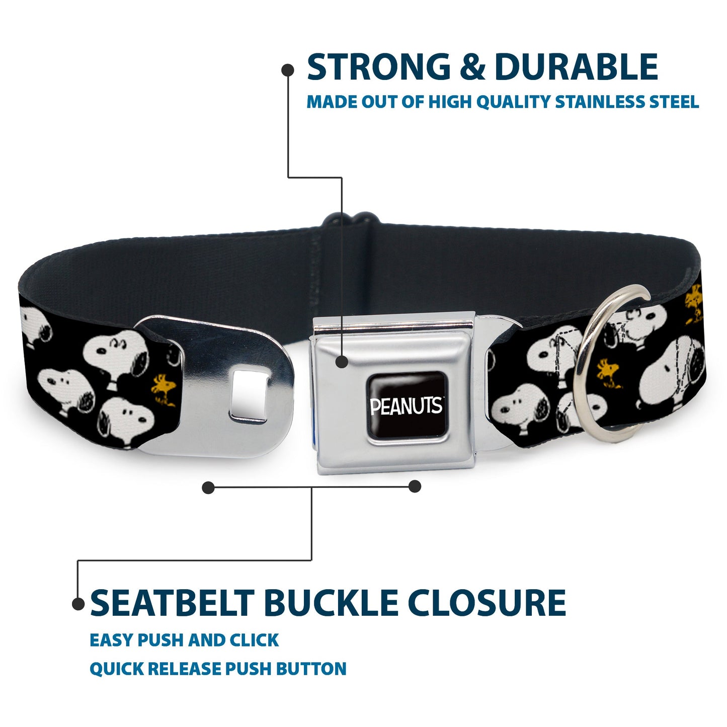 Peanuts Dog Collar with Snoopy & Woodstock Seatbelt Buckle