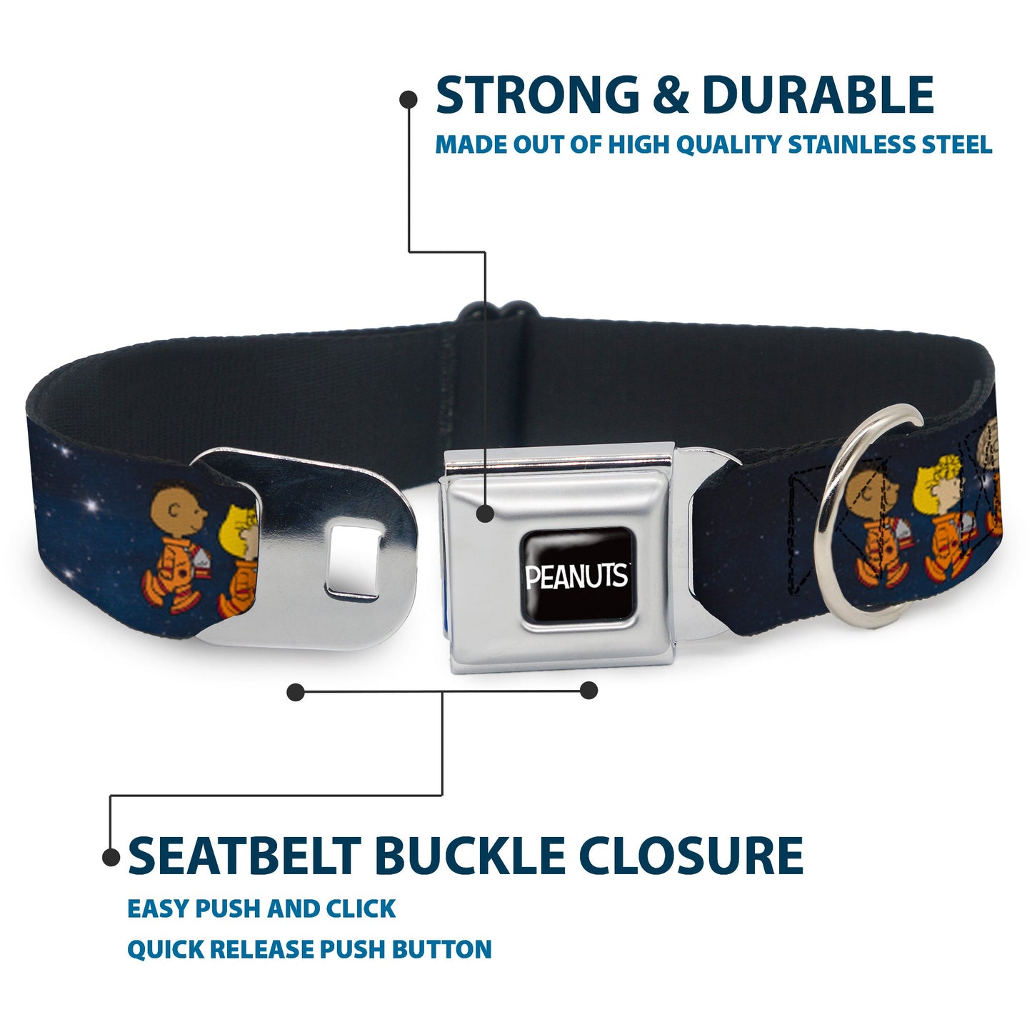 Peanuts Astronauts Seatbelt Buckle Dog Collar