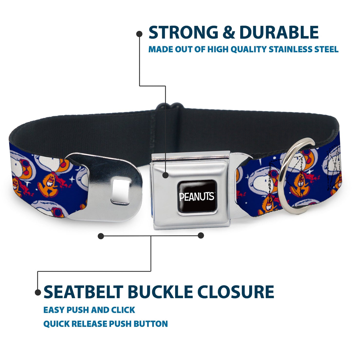 Peanuts Dog Collar with Astronaut Snoopy Seatbelt Buckle