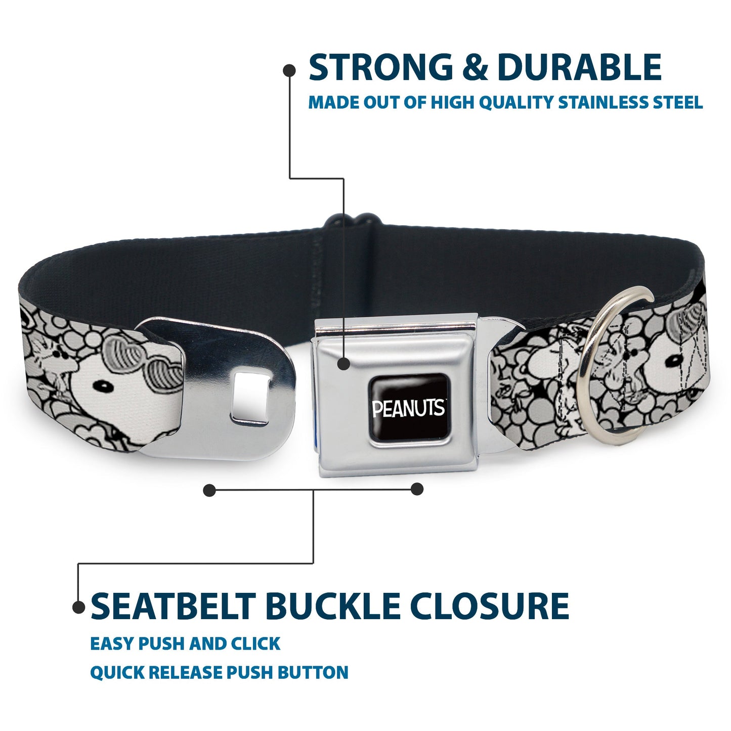 Peanuts Dog Collar featuring Snoopy Poses & Daisy Flowers