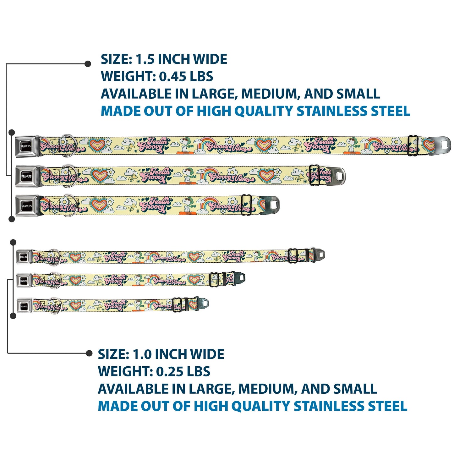 Peanuts Snoopy Dog Collar: Flying Ace & Woodstock Yellow Seatbelt Buckle