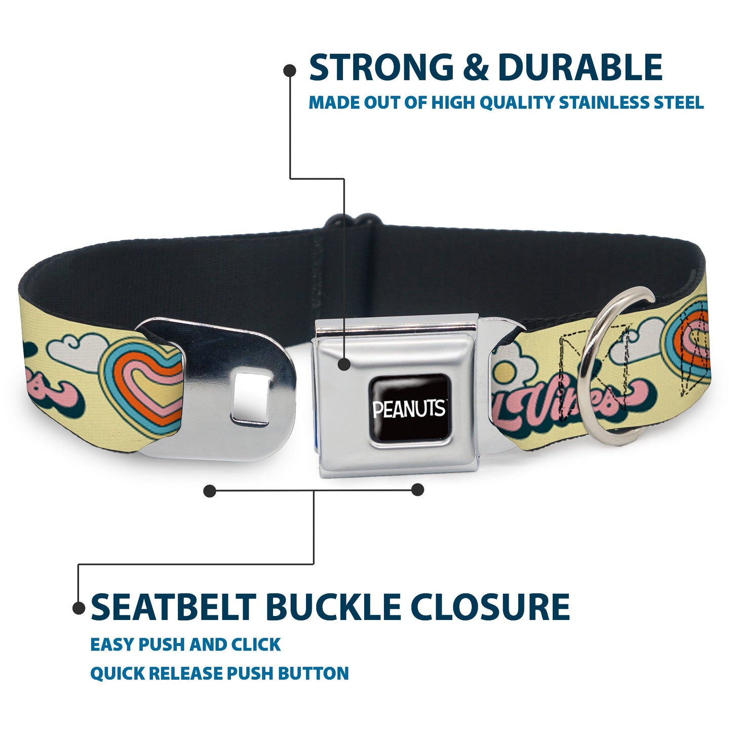 Peanuts Snoopy Dog Collar: Flying Ace & Woodstock Yellow Seatbelt Buckle