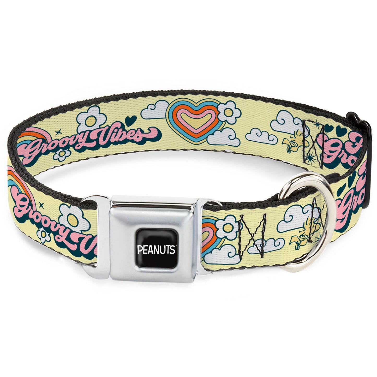 Peanuts Snoopy Dog Collar: Flying Ace & Woodstock Yellow Seatbelt Buckle