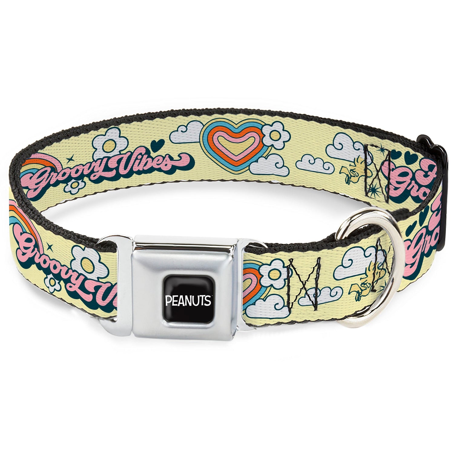 Peanuts Snoopy Dog Collar: Flying Ace & Woodstock Yellow Seatbelt Buckle